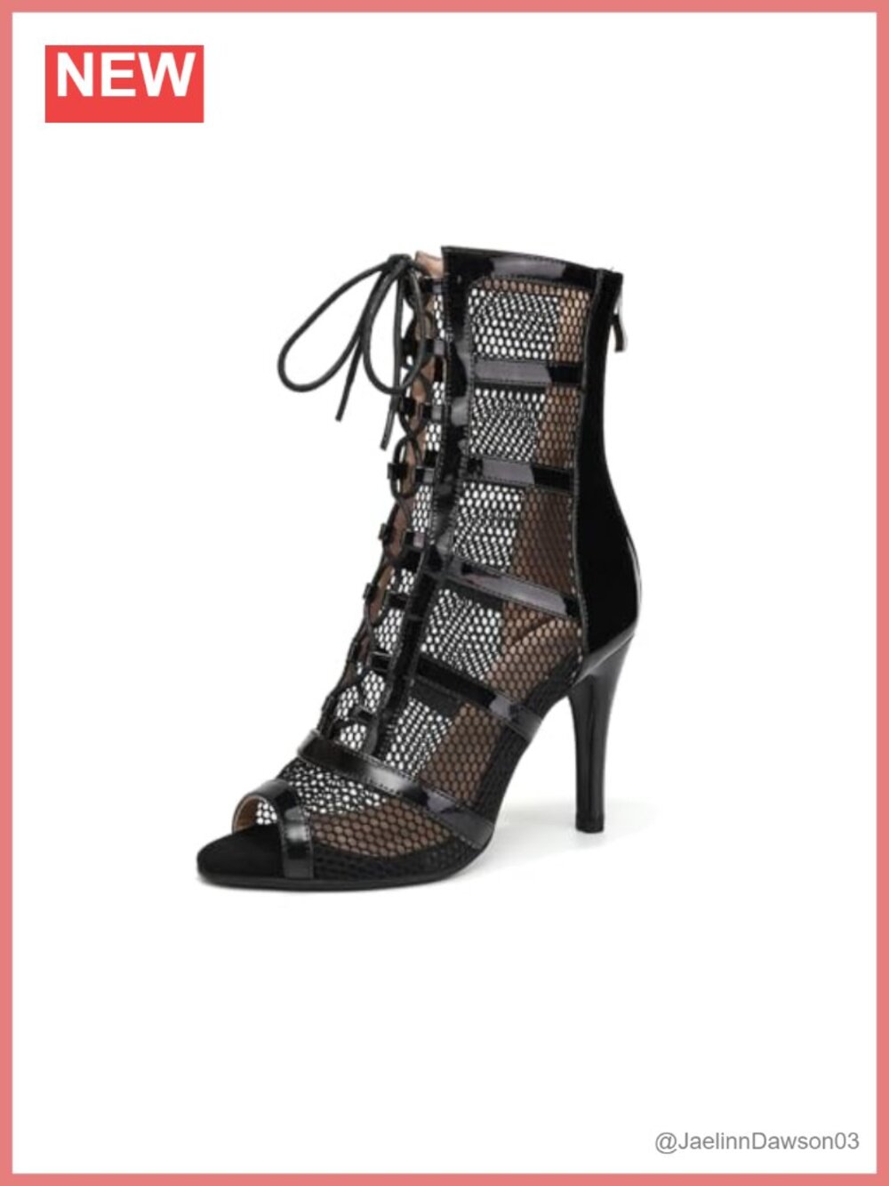 Women's Peep Toe Mesh Lace Up Latin Dance Boots Stiletto Heel Ankle